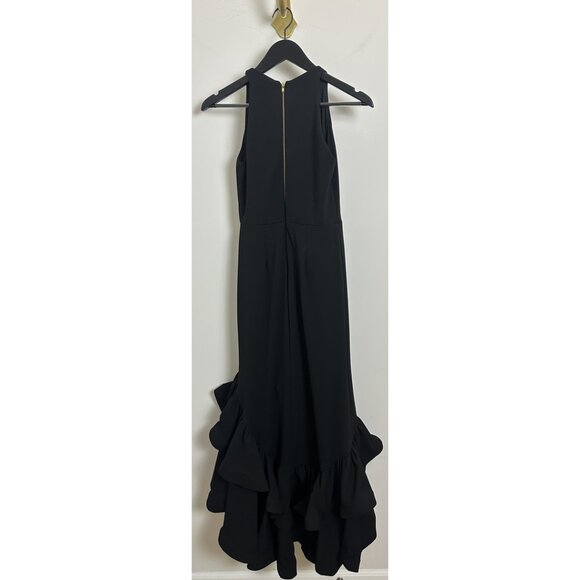 BETSY & ADAM Arielle Ruffle Halter Crepe Gown in Black Size US 6P - Picture 7 of 13